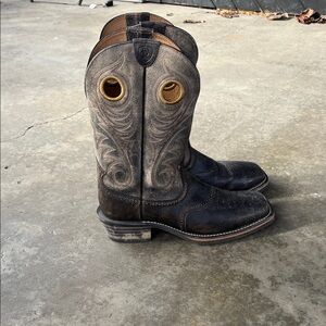 Ariat Brown Distressed Leather Western Pull-On Boots with Gold Eyelets